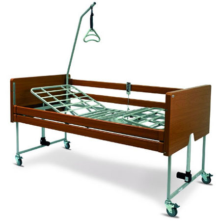 Letto deg. elet. legno bongo c/sponde,soll.malati, ruote p.135kg 