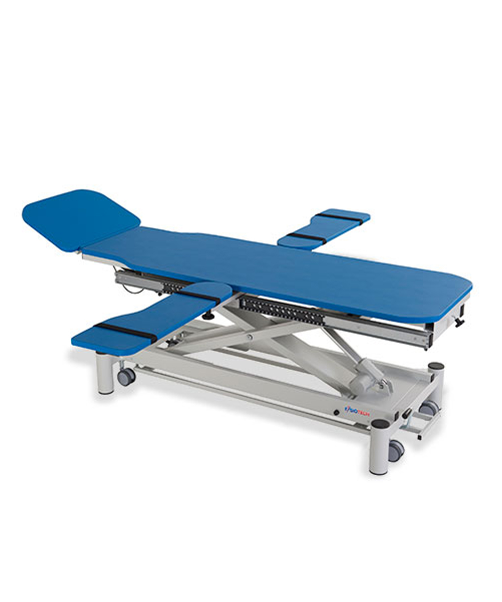 Lettino Poseidone a 4 sezioni elettrico, ideale per rieducazione posturale e massaggi, con portata 200 kg e regolazioni personalizzabili.