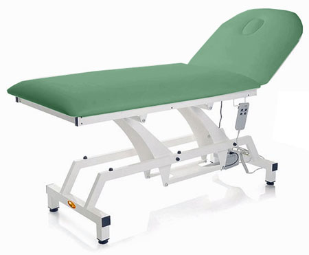 Letto visita lytus elettr. verde c/portarot.+ foro + alzatesta+pedal. 
