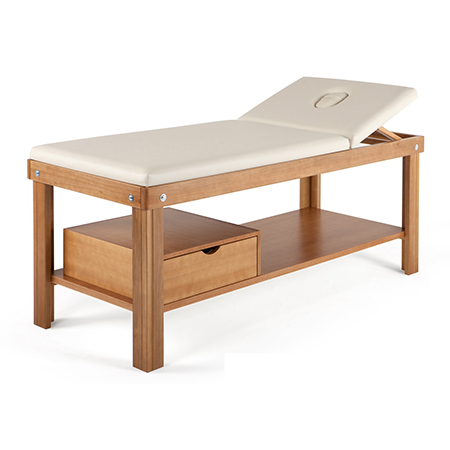 Lettino wellness in legno massello c/ripiano,cassetto e portarotolo 