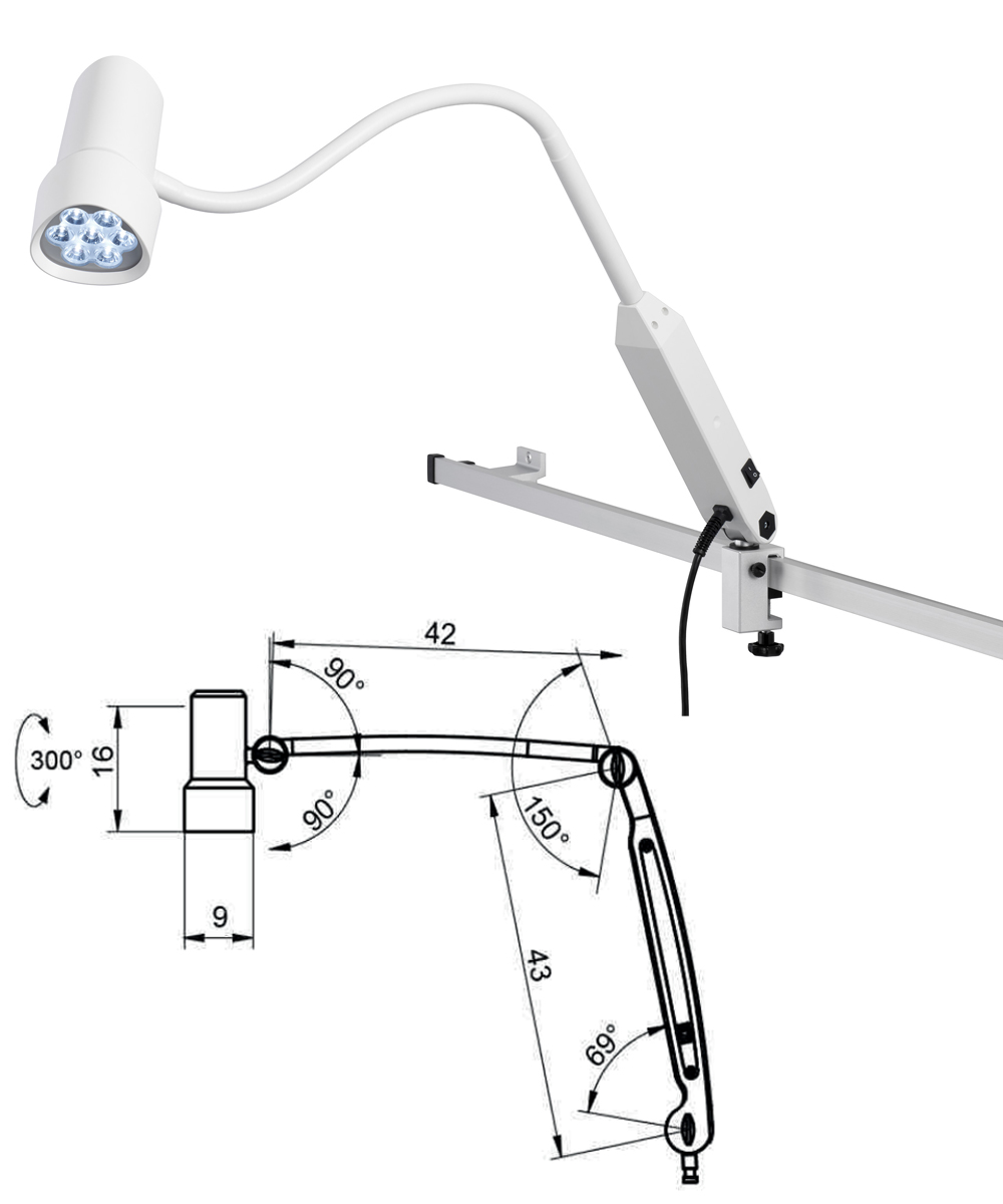 Lampada HALUX N50 LED con illuminazione uniforme da 50.000 lux, temperatura regolabile e design igienico per esami medici precisi.
