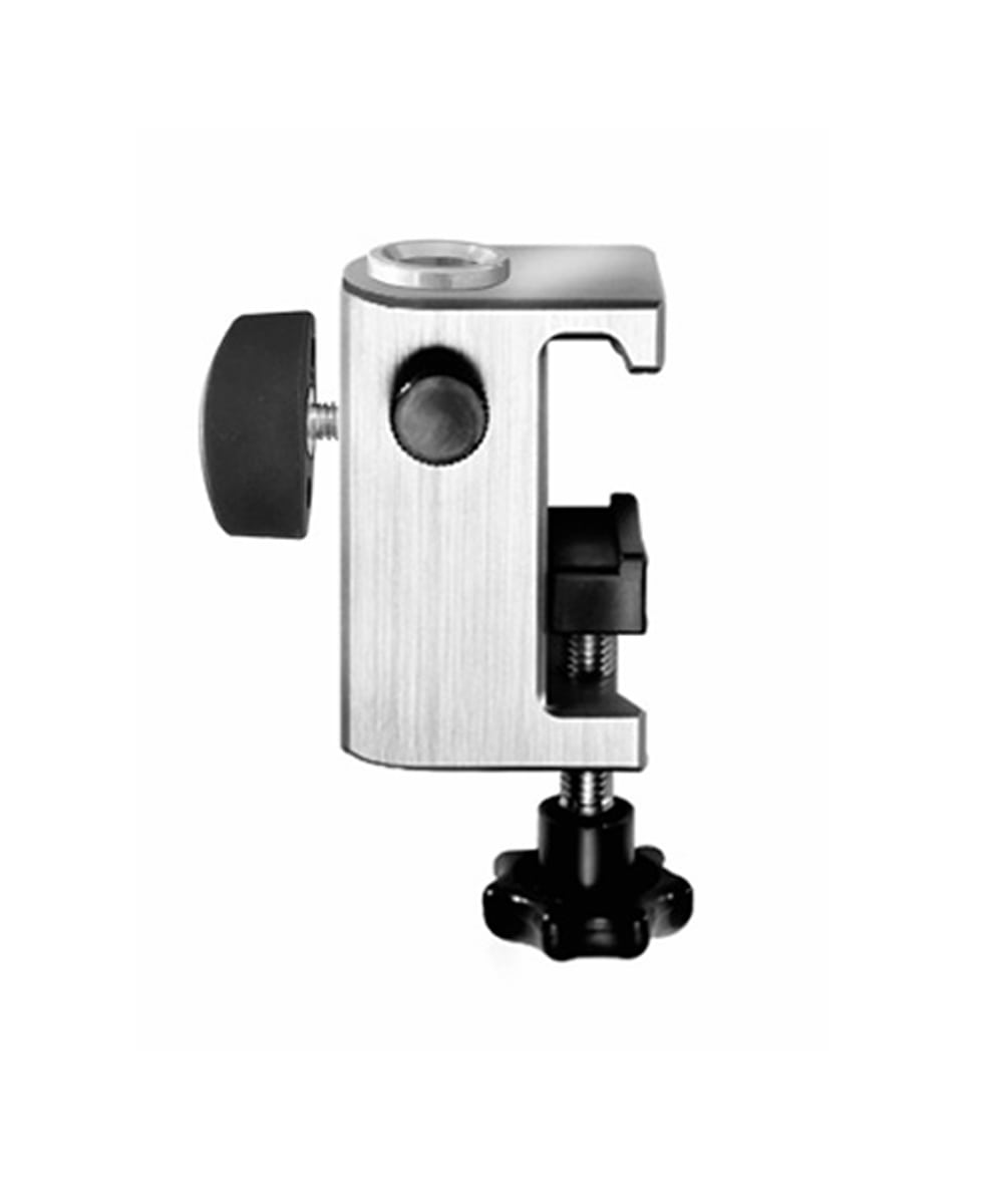 Morsetto professionale in alluminio per montaggio da tavolo di lampade mediche Waldmann e Derungs con puntale da 16 mm