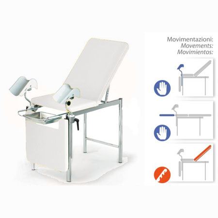 Letto da visita ginecologico con reggicosce e bacinella in abs 