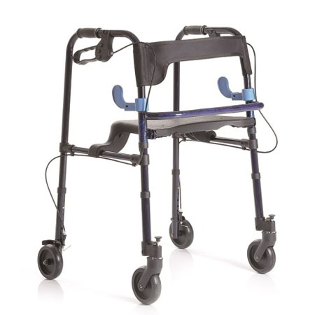 Deambulatore rollator piegh. con 4 ruote e freni,in alluminio vernic. 