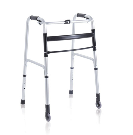 Deambulatore pieghevole regola in altezza 2 puntali+2 ruote fisse 130kg 