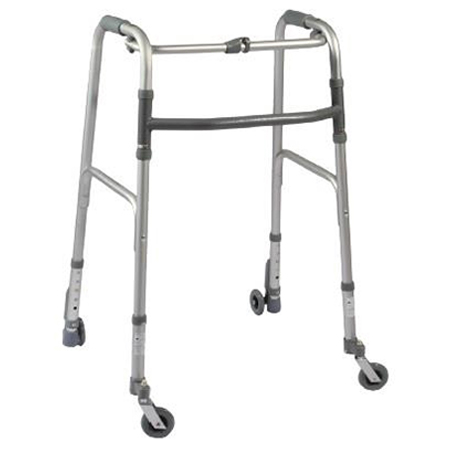 Deambulatore pieghevole in all. 2 ruote piroet.e 2 autobloccanti 