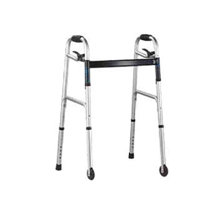 Deambulatore pieghevole in all. 2 ruote fisse e 2 puntali 