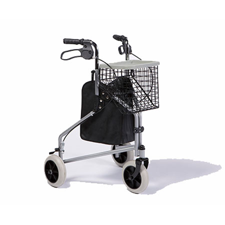 Deambulatore piegh. a 3 ruote con borsa porta-ogg., tavolo e cestino 