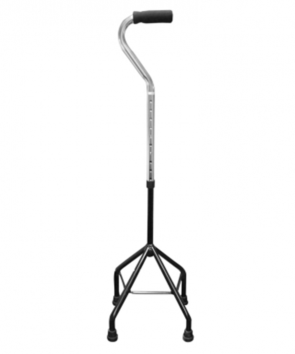 Quadripode regolabile con impugnatura ergonomica in poliuretano, struttura in alluminio anodizzato, base in acciaio e puntali in gomma antiscivolo