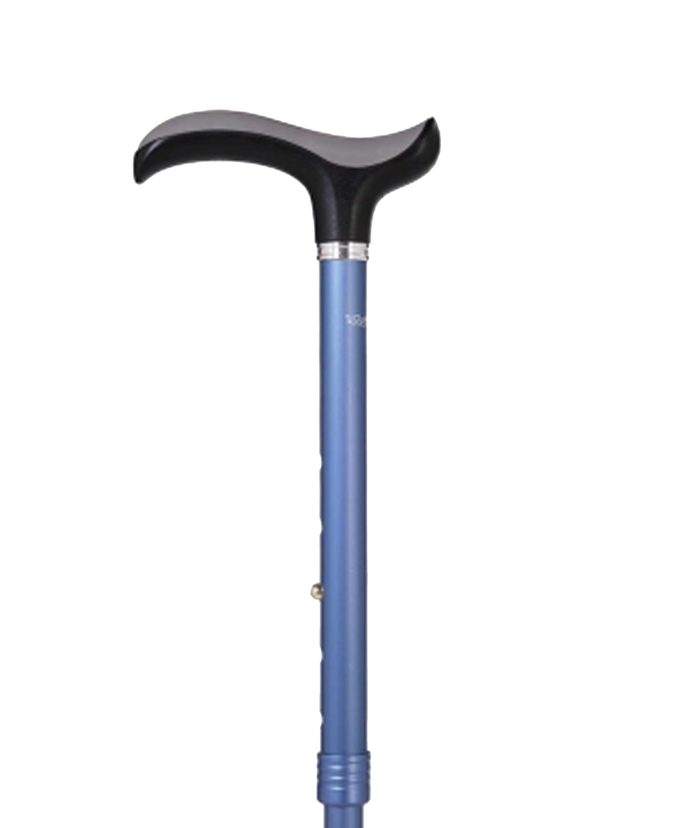 bastone in alluminio modello Angy, regolabile, dotato di impugnatura ergonomica in plastica e silicone e puntale in gomma, che evidenzia il design moderno e la funzionalità sicura.