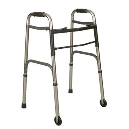 Deambulatore piegh. in all. 2 ruote fisse e 2 puntali +2 puls.x chiusura 