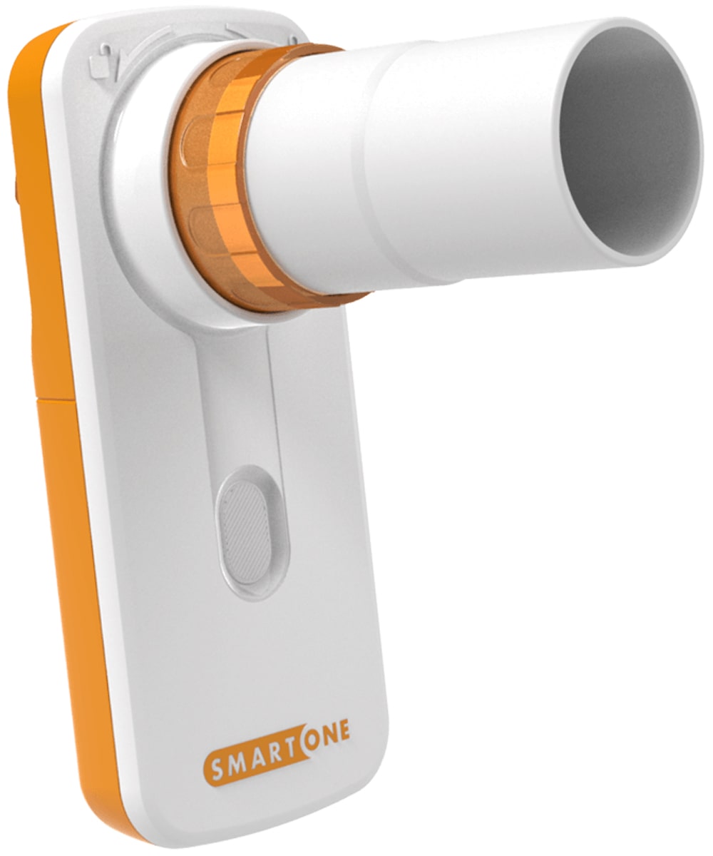 Dispositivo di monitoraggio spirometrico Smart One con turbina inclusa per l'automonitoraggio delle patologie respiratorie.