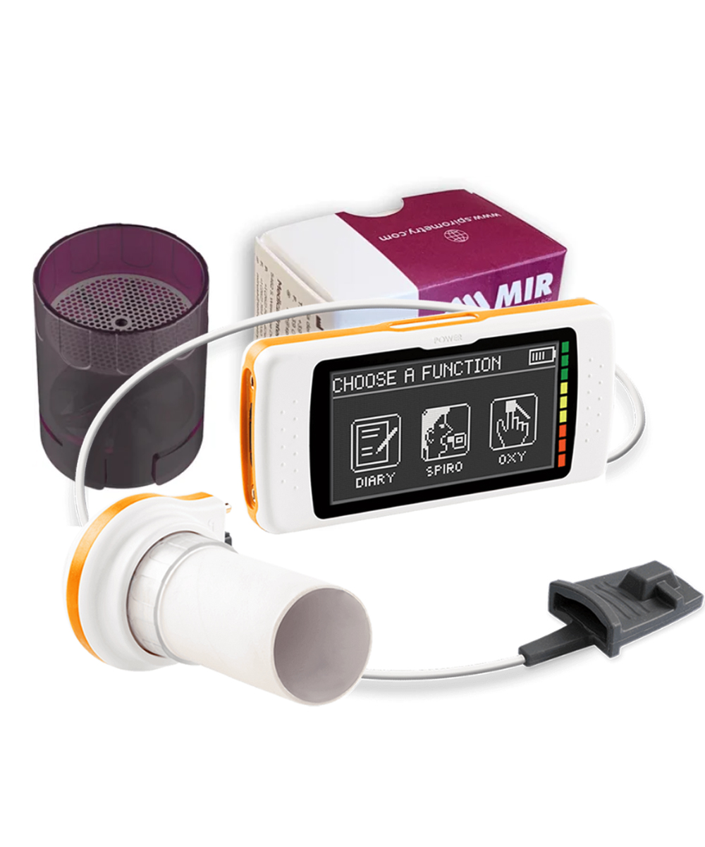 Spirodoc SpO2 con turbina riutilizzabile, spirometro touchscreen per test respiratori e ossimetrici ad alta precisione, design compatto e versatile, 910610T