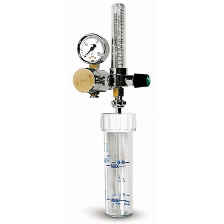 Riduttore o2 attacco italia con flussimetro 0-15lt/min e gorgogliat. 