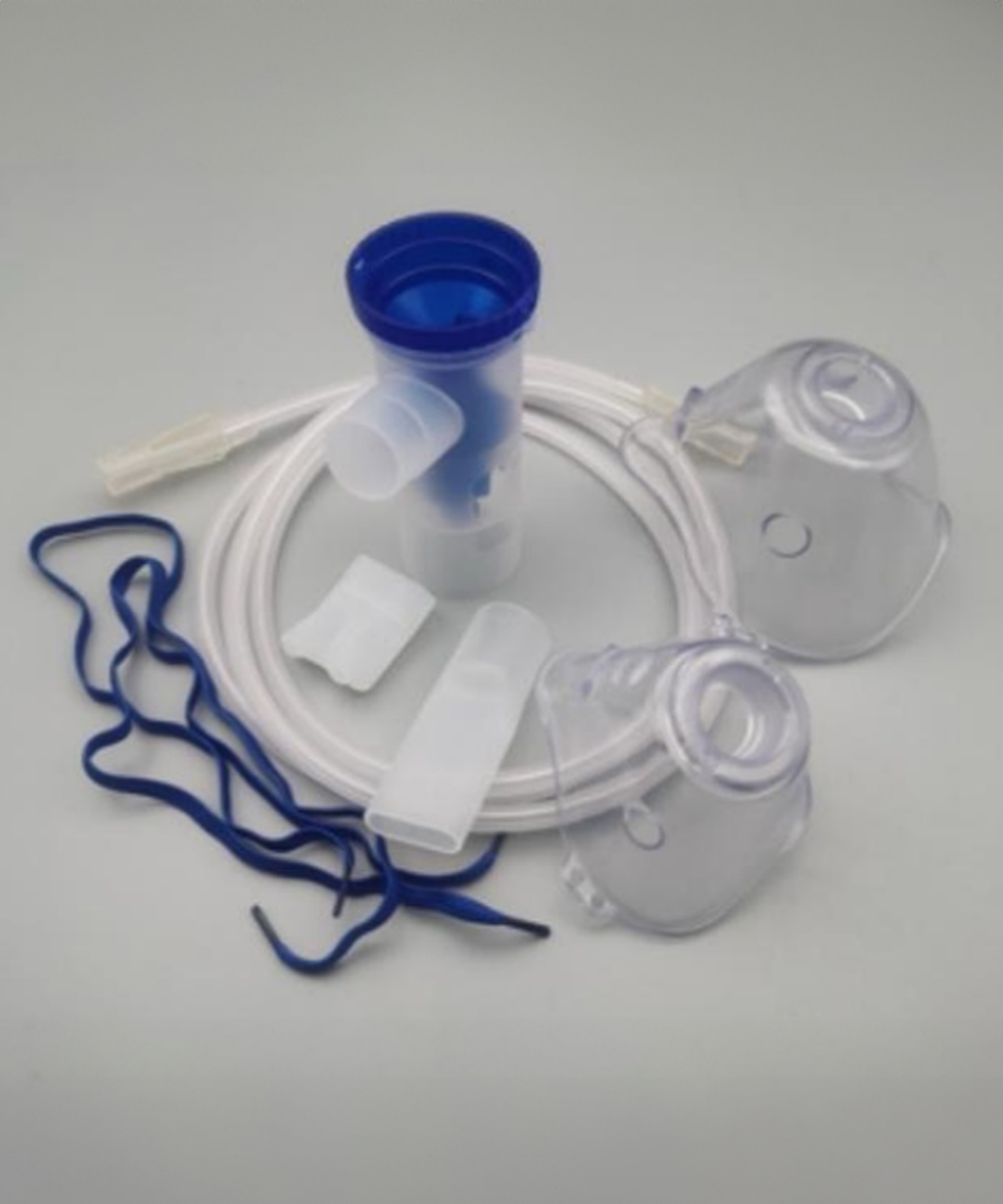 Set completo per aerosolterapia con maschere per adulti e bambini, boccaglio, erogatore nasale e tubo di 150 cm. Compatibile con aerosol ad aria compressa, ideale per il trattamento delle malattie respiratorie.