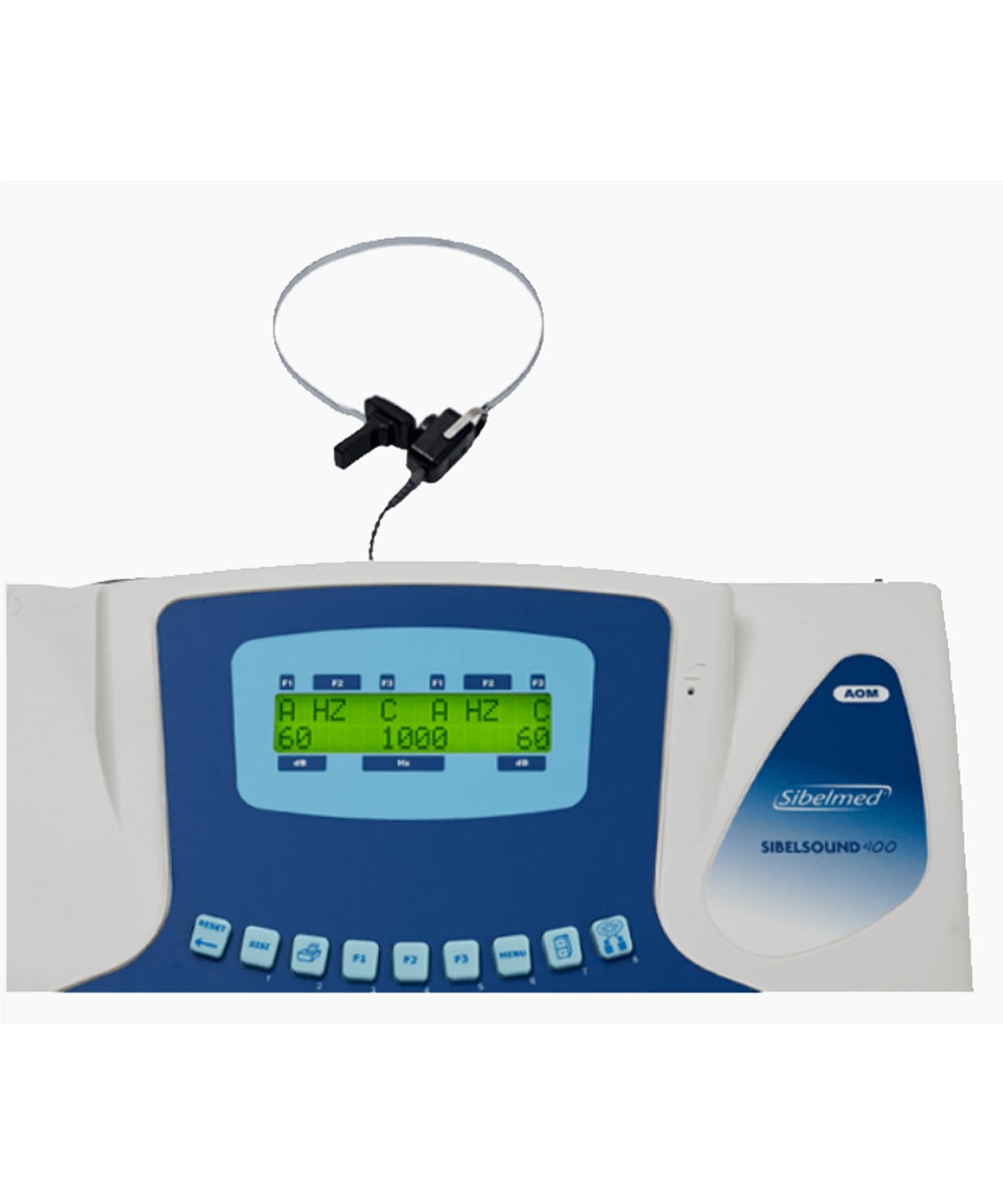 audiometro SIBELSOUND 400 b71 con design ergonomico, display LCD e interfaccia per test audiometrici completi.