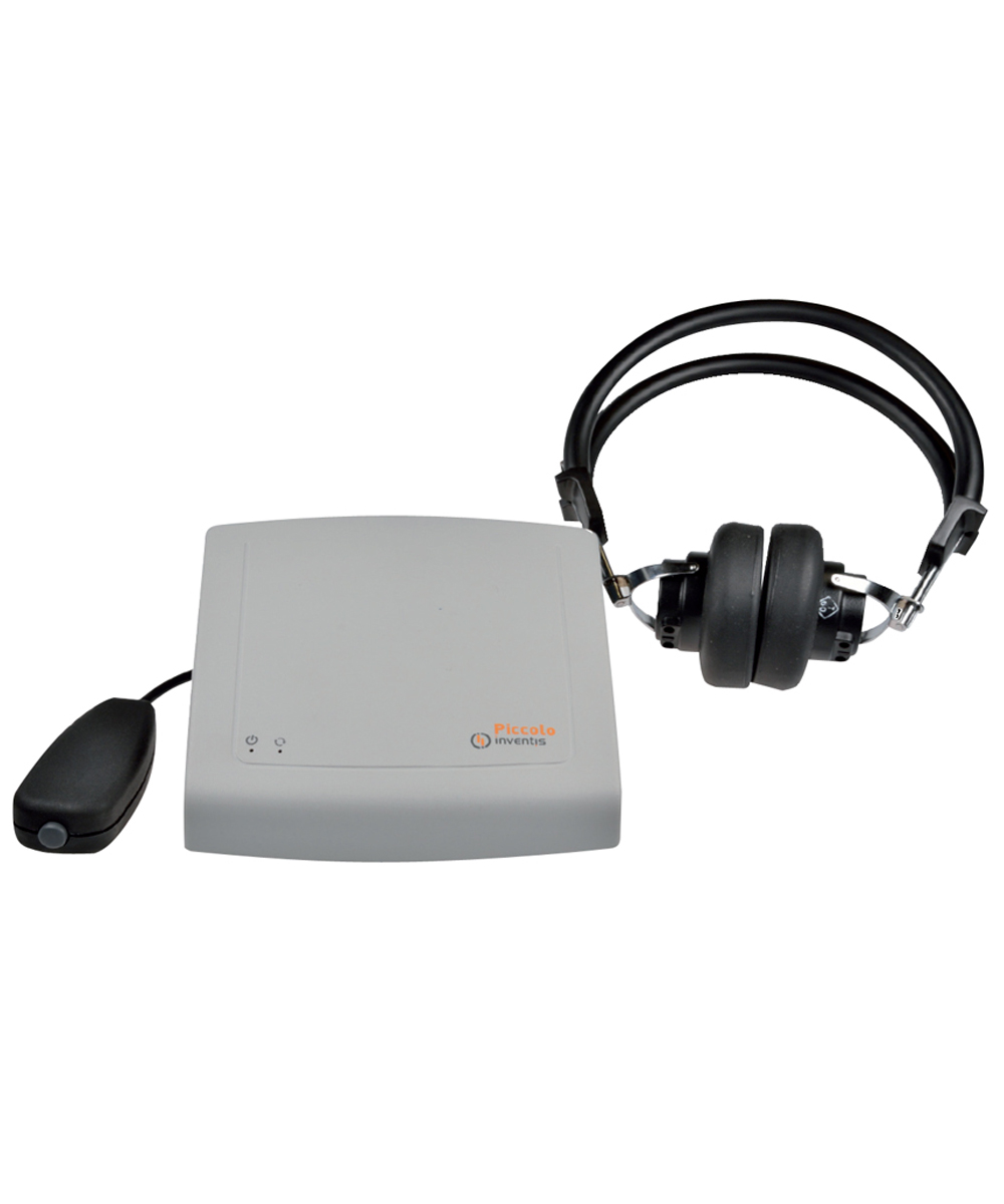 Piccolo Basic in uso in ambulatorio medico per test di screening audiometrico aerea e mascheramento con software su PC.