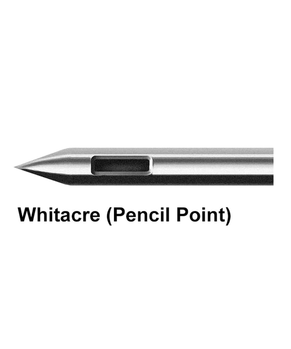 Ago Whitacre BD 27G 3 1/2 in acciaio inossidabile, perfetto per un'anestesia spinale sicura e precisa, con punta a matita e foro laterale.