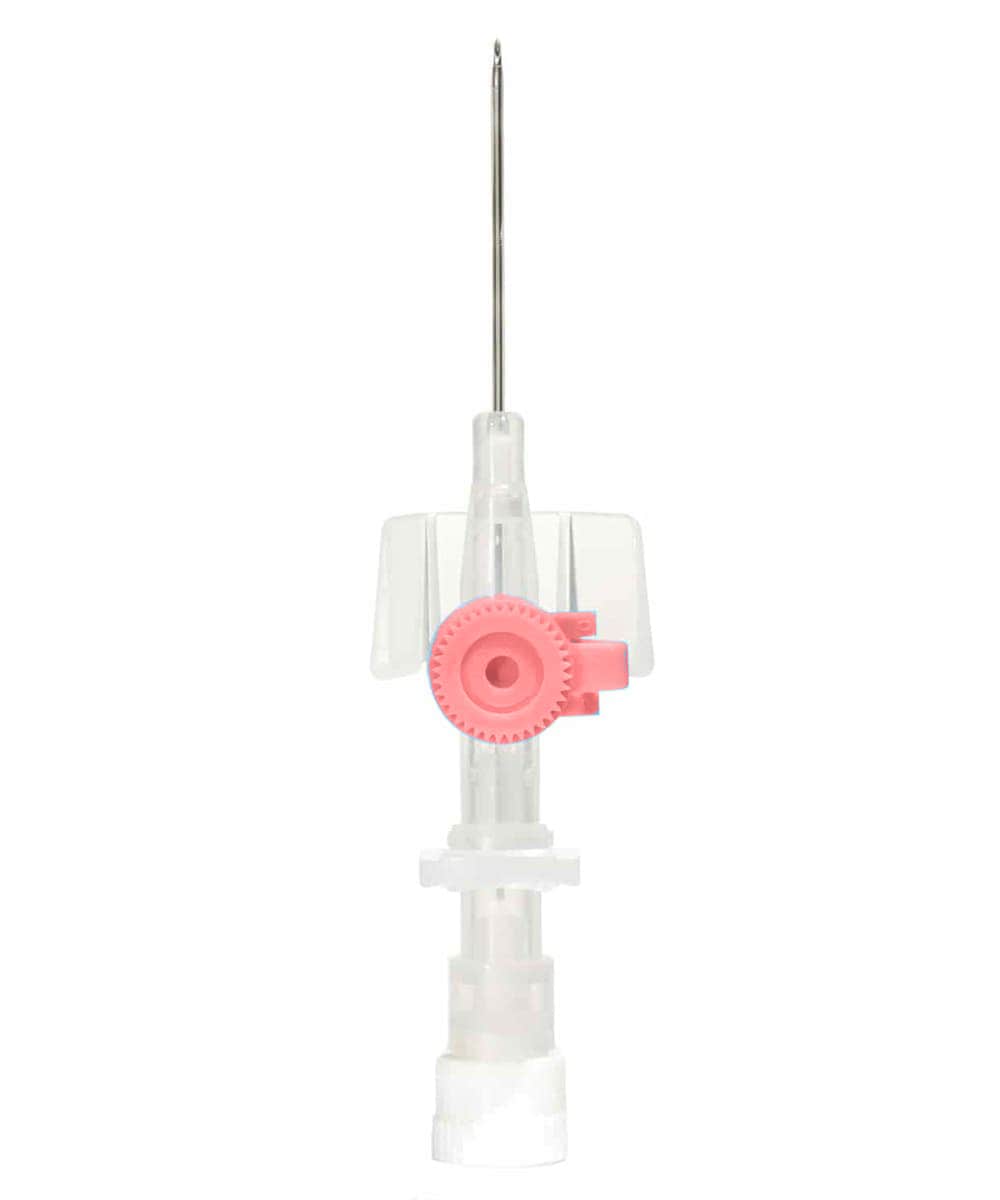 Ago cannula BD Venflon™ Pro 20G Rosa in materiale Vialon™ con tecnologia Instaflash™, progettato per accessi venosi sicuri e confortevoli in ambiente clinico.