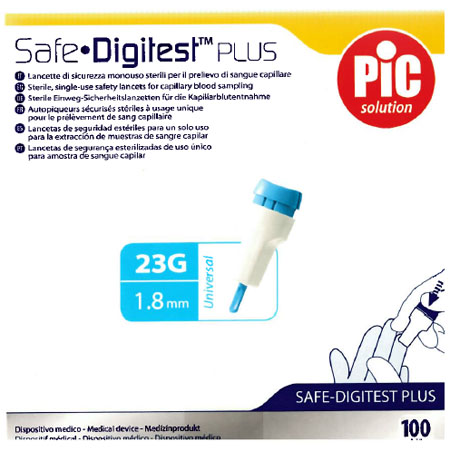 Lancette digitest safe plus pic g23x1,8mm conf. 100 pz. 