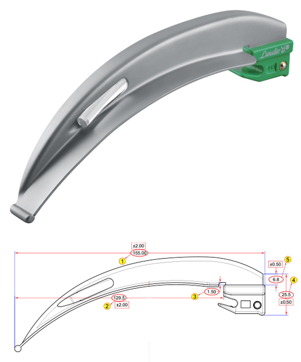 Lama per laringoscopio monouso McIntosh N°4, design sottile e alta luminosità per intubazioni pediatriche sicure e precise.