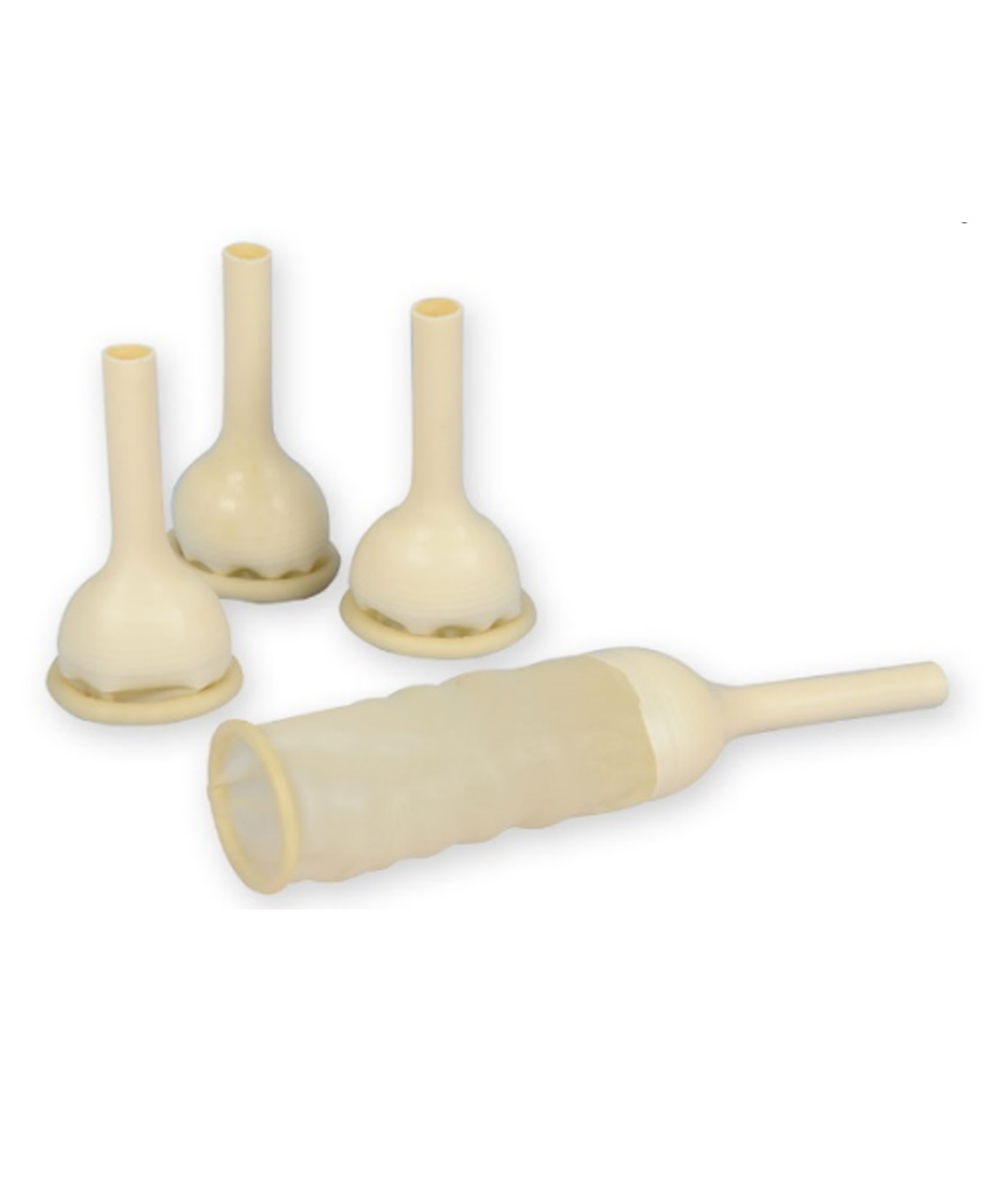 Guaina maschile in lattice per incontinenza urinaria, resistente agli attorcigliamenti.