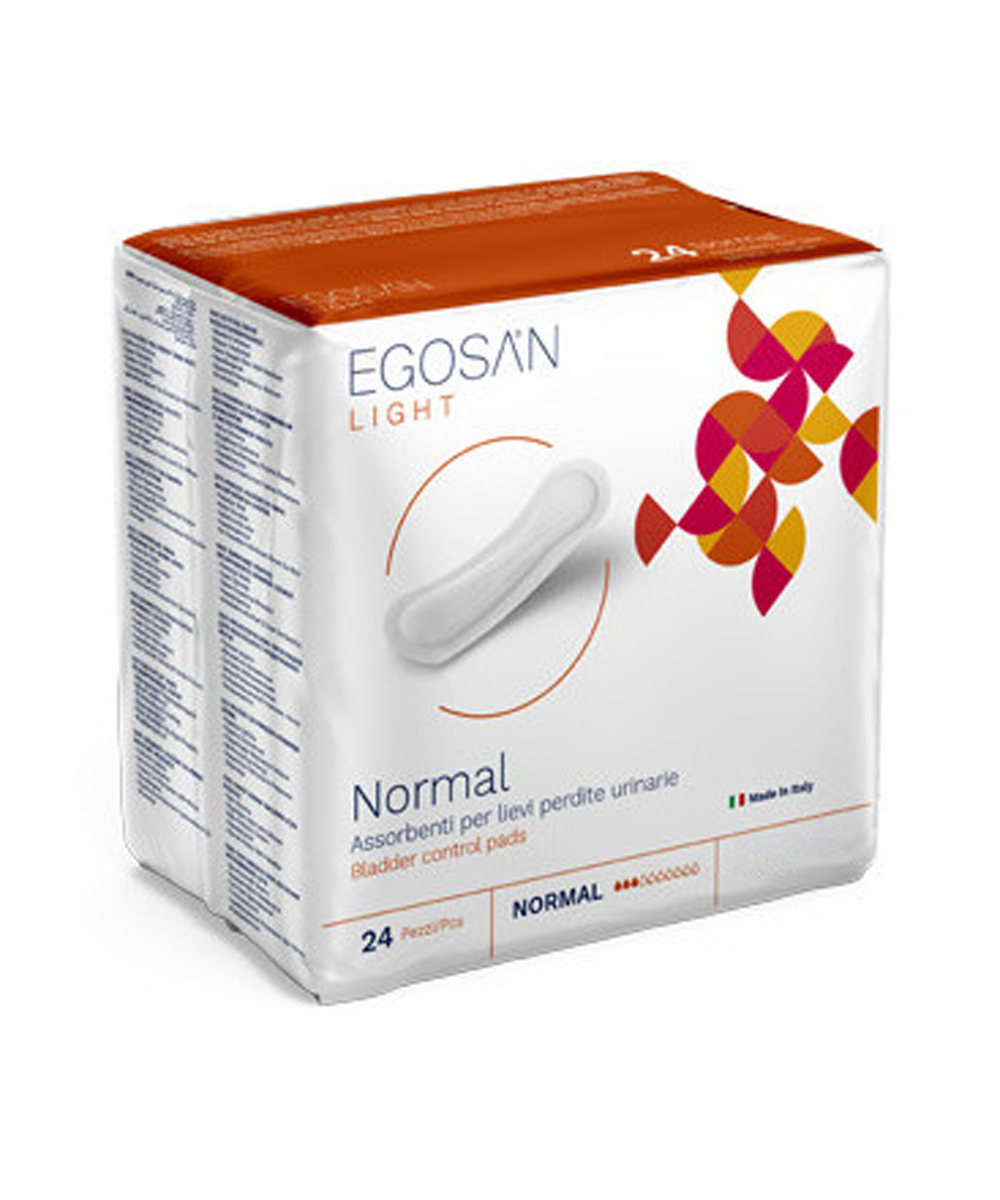 Egosan Light Normal: assorbenti anatomici unisex per perdite urinarie moderate, con nucleo superassorbente e materiale traspirante.