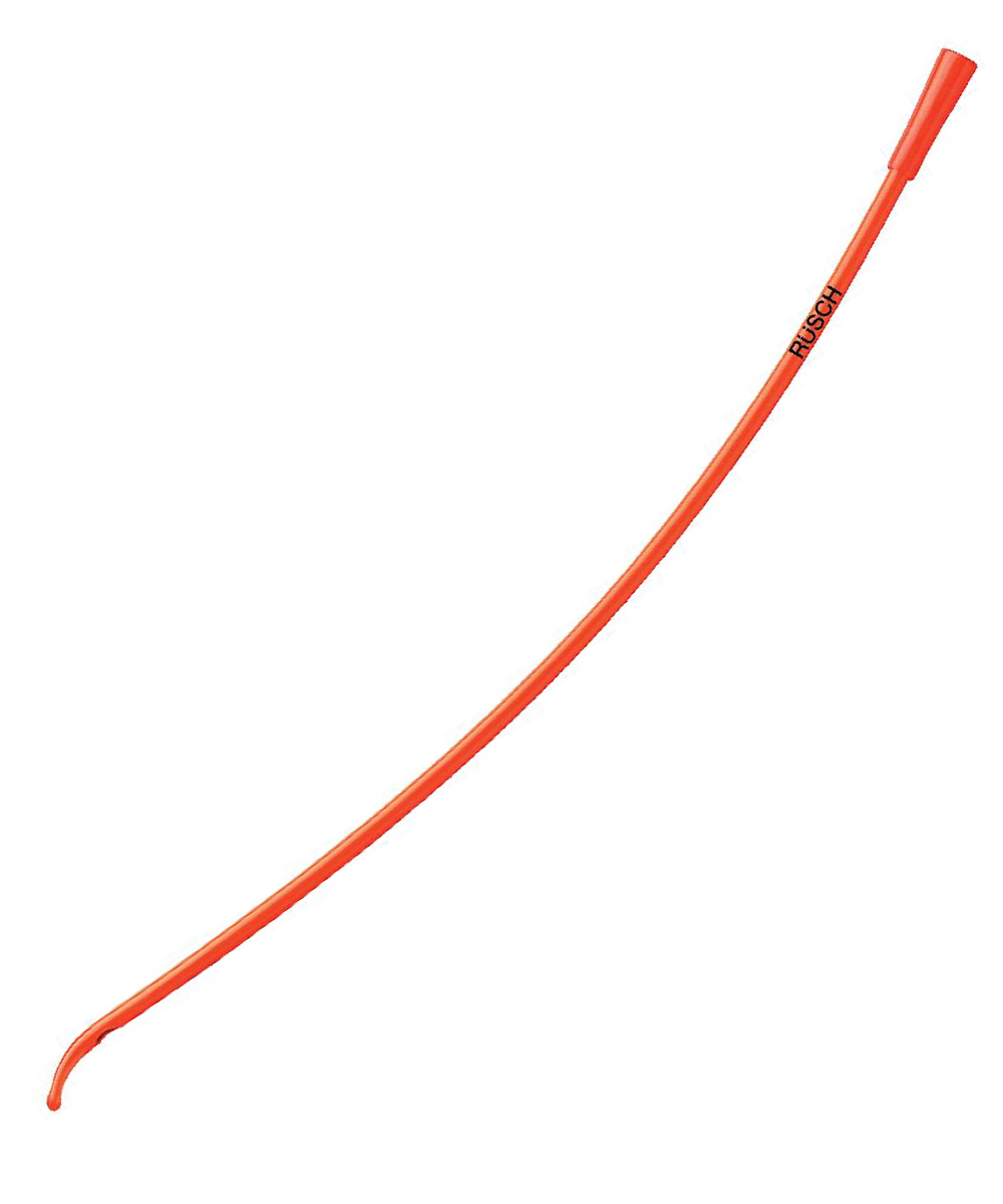 Catetere vescicale monouso in PVC ERU-RÜSCHELIT rosso con imbuto, lunghezza 37 cm, confezione sterile da 5 pezzi. Senza palloncino, con punta Mercier.