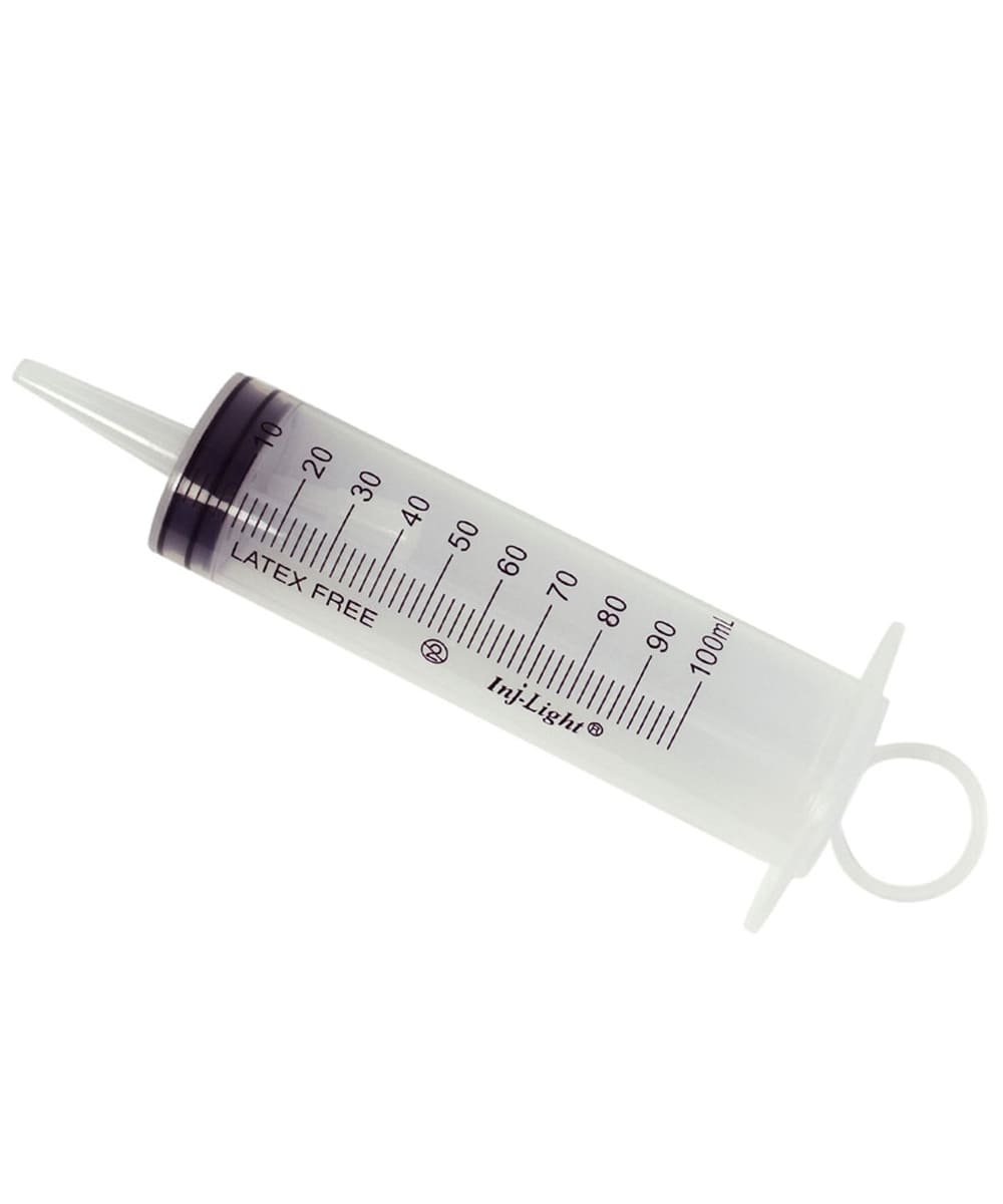 Siringa senza ago INJ/LIGHT da 100 ml con cono Luer, monouso, sterile e priva di lattice. Perfetta per applicazioni mediche sicure e precise.