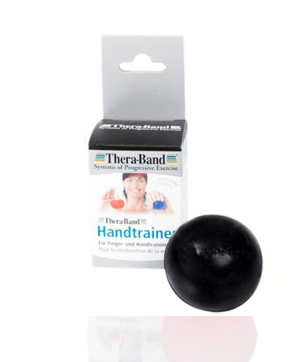 Palline Thera-Band nere utilizzate in esercizi di fisioterapia per artrite.