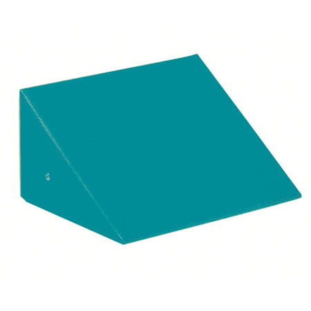 Cuscino triangolare in gommapiuma con rivestimento ignifugo e lavabile, ideale per uso medico, con cerniera nascosta e bordi arrotondati.