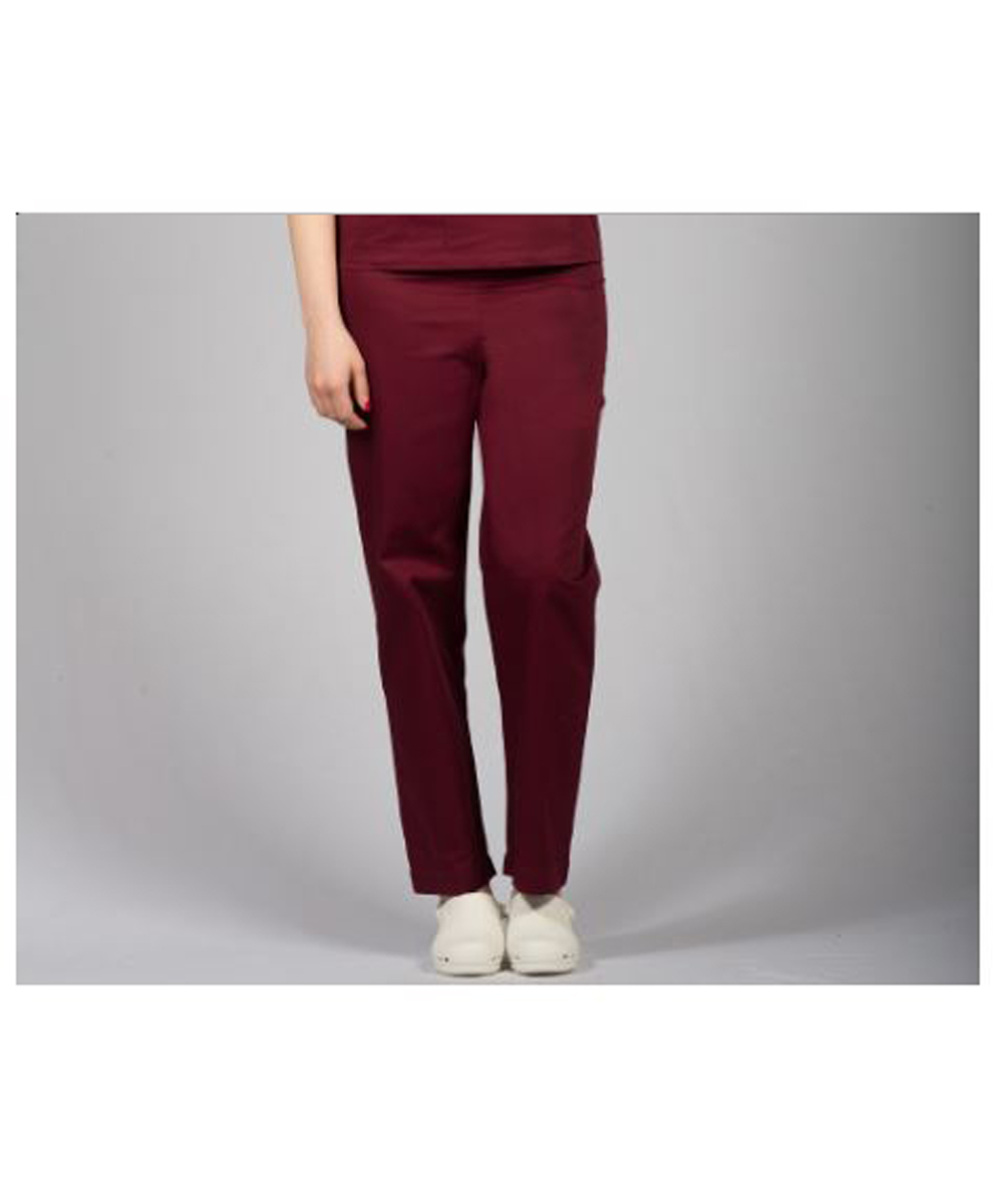 Pantalone sala operatoria in cotone sanforizzato, colore Bordeaux. Unisex, con elastico in vita e tasca posteriore per comfort e funzionalità in ambito medico.