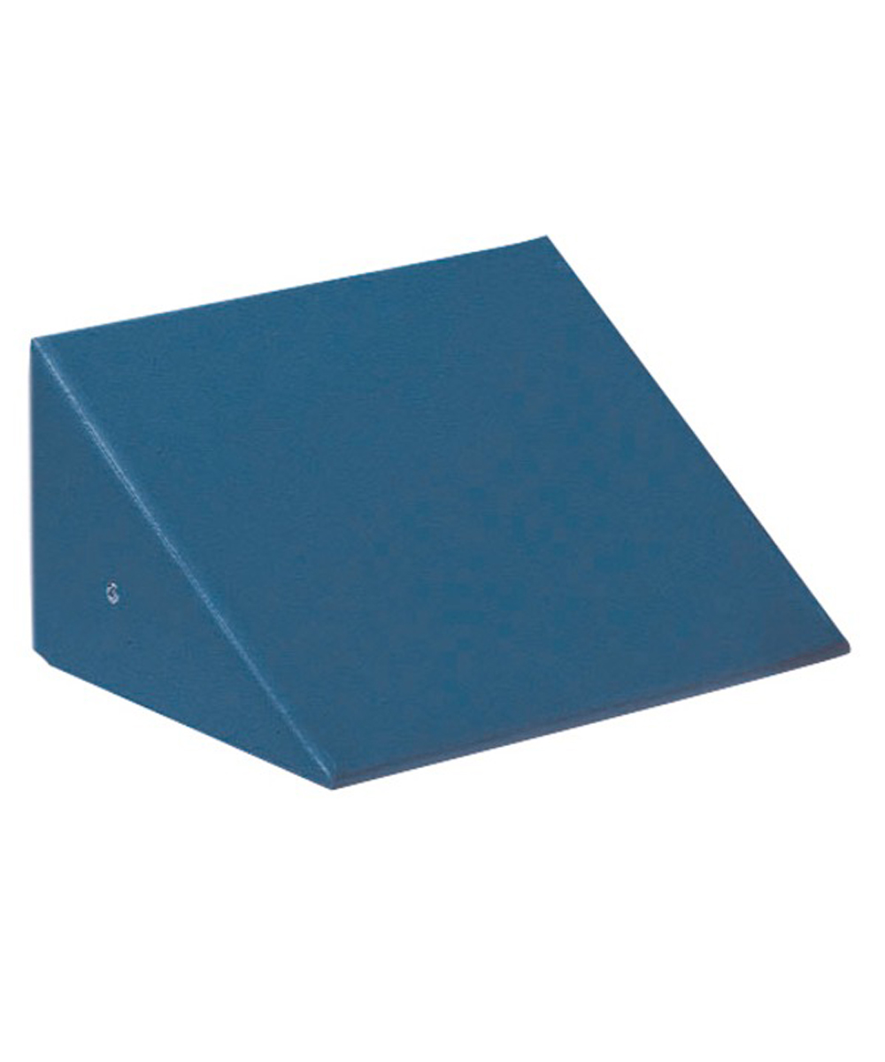 Cuscino triangolare in gommapiuma con rivestimento ignifugo e lavabile, ideale per uso medico, con cerniera nascosta e bordi arrotondati.