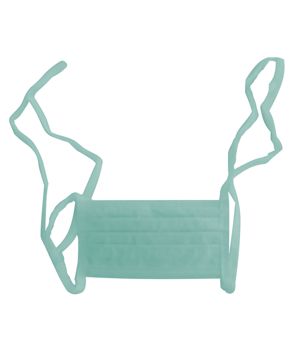 Mascherina chirurgica verde con lacci, 3 strati, confezione da 50 pezzi. Design ergonomico con nasello modellabile e materiali anallergici.
