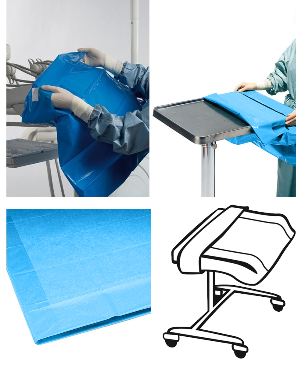 Federa di Mayo sterile 80x145 cm in polietilene impermeabile, perfetta per coprire tavoli portastrumenti in ambienti medici.