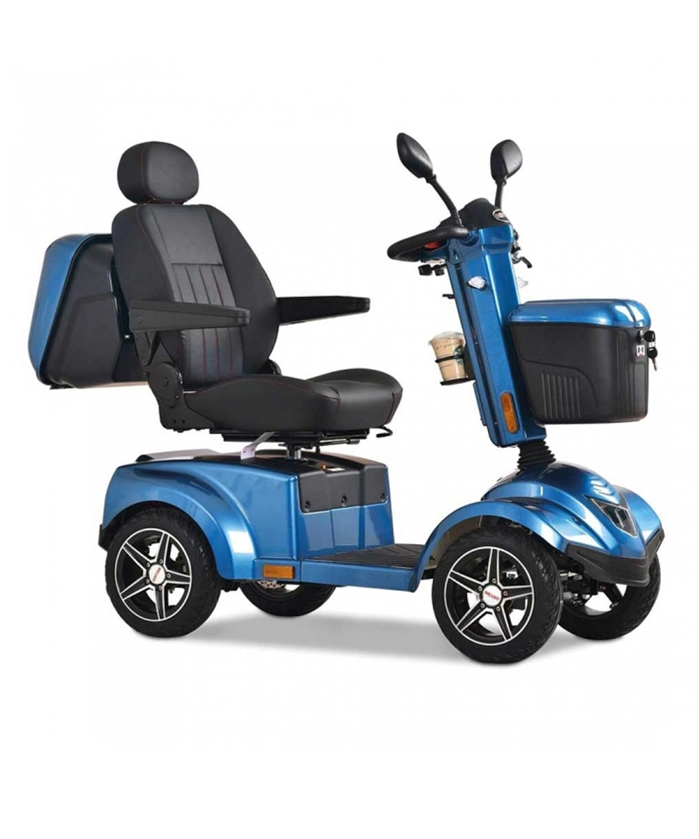 scooter elettrico da esterni con telaio rinforzato, ruote pneumatiche, display LCD e seduta regolabile.