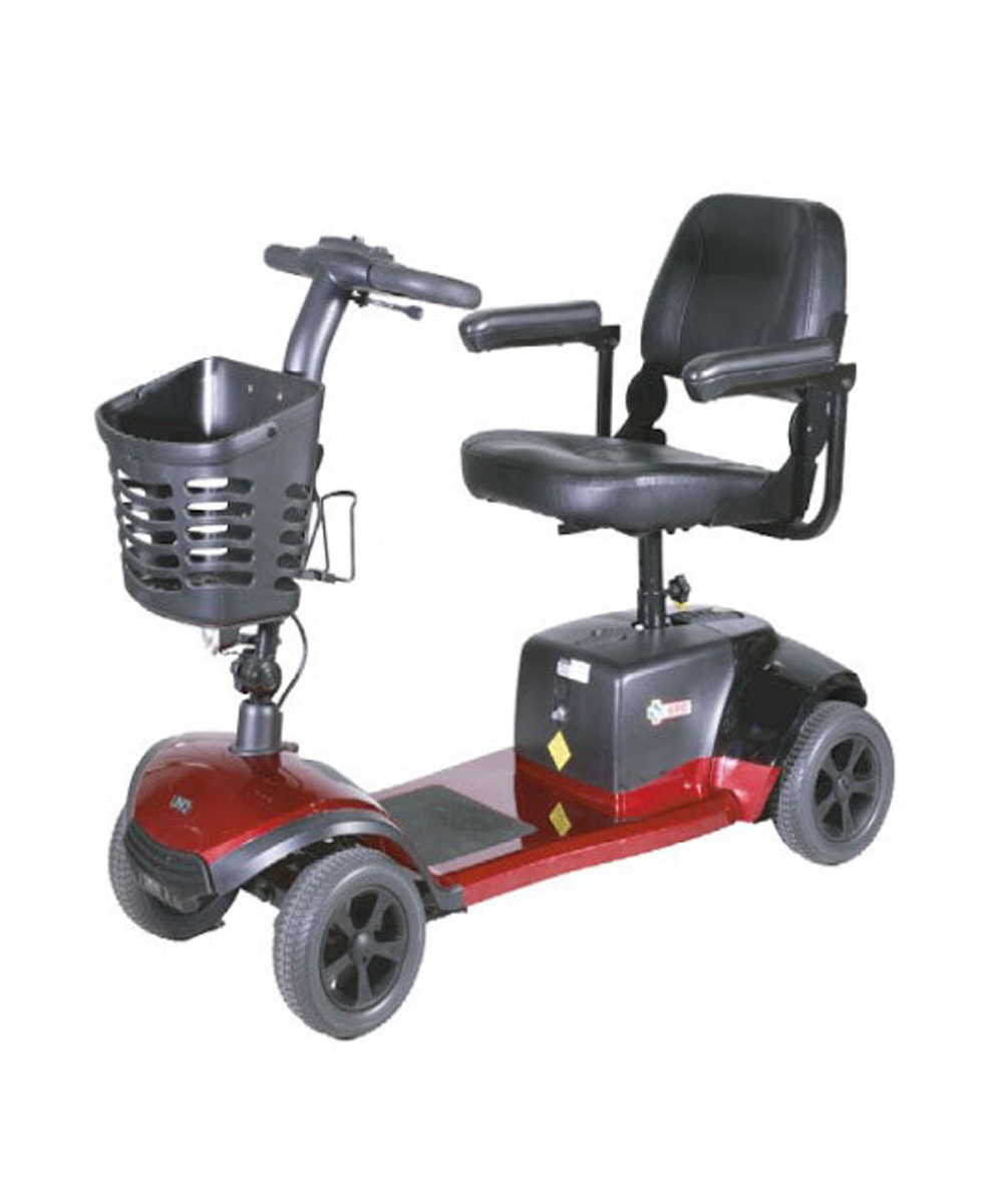 Scooter elettrico smontabile “Sunset” con struttura compatta, fanaleria completa, sedile girevole e ruotine antiribaltamento per interni ed esterni.