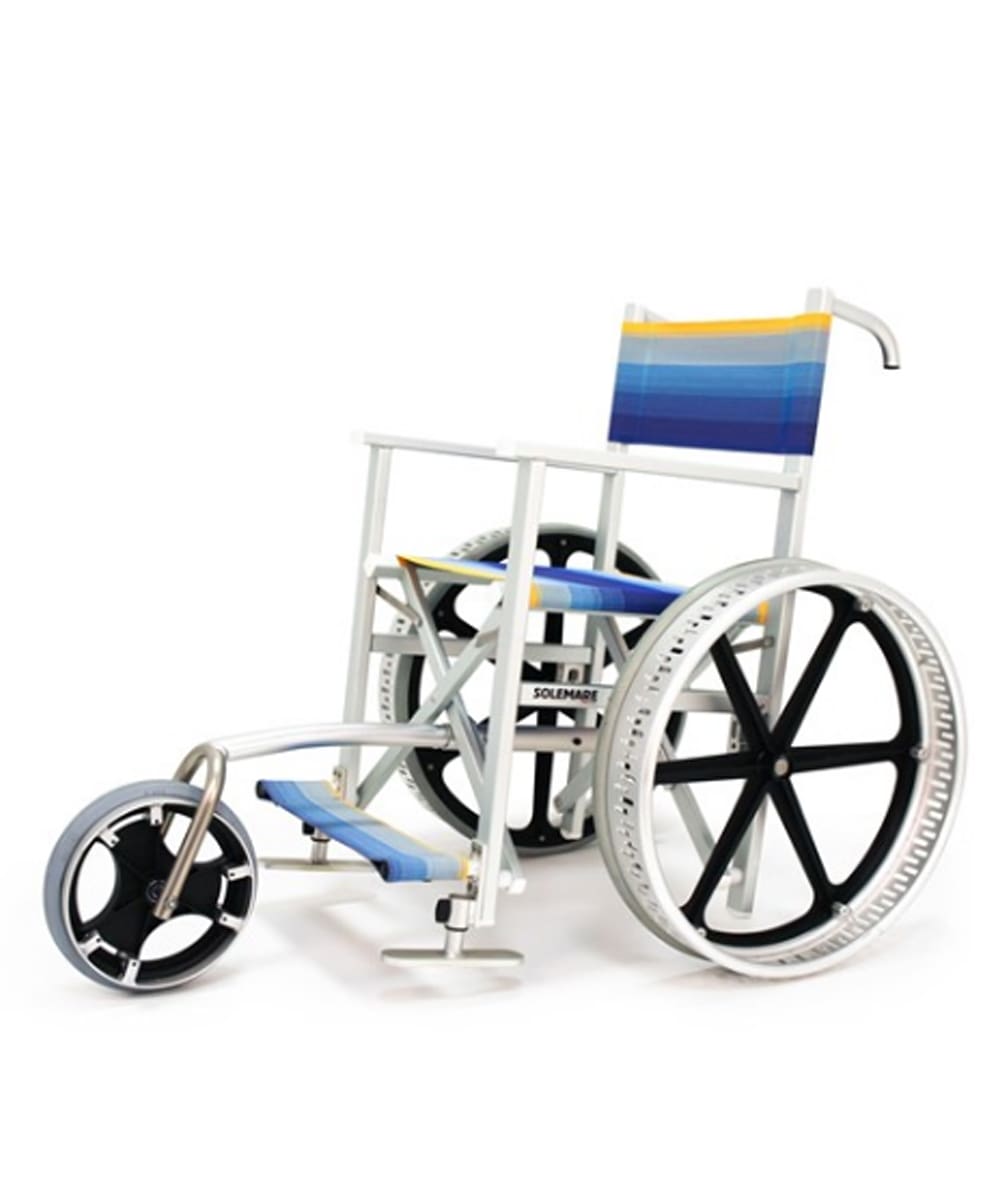 Sedia da spiaggia SOLE3S Off Carr con ruote pneumatiche per sabbia, struttura pieghevole in alluminio resistente all’ambiente marino.