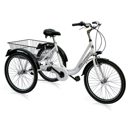 Ciclo tre ruote 24 6 veloc. cambio shimano col.rosso c/cestone poster. 