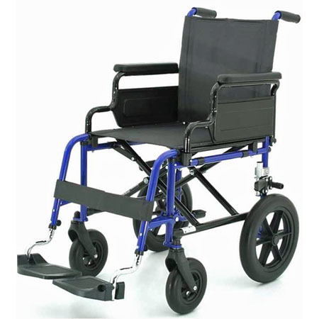 Carrozzina piegh. transito sed.49cm. doppia crociera, braccioli ribalt. 