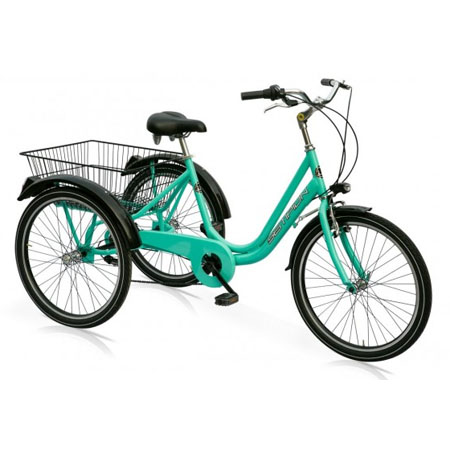 Ciclo tre ruote 20 6 veloc. cambio shimano col.verde c/cestone poster. 