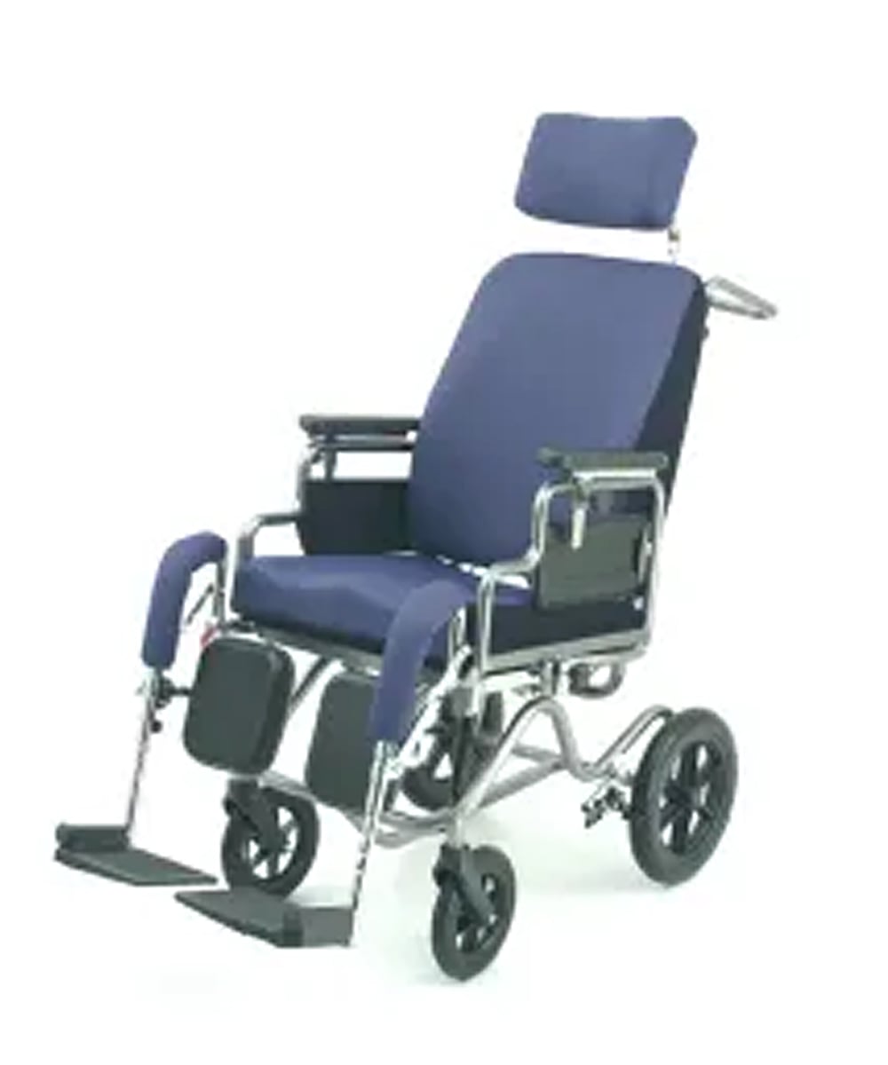 Seggiolone polifunzionale basculante PIAI ORTOTECH con tavolo, poggiatesta e imbottitura, struttura regolabile in acciaio, comfort e supporto posturale.