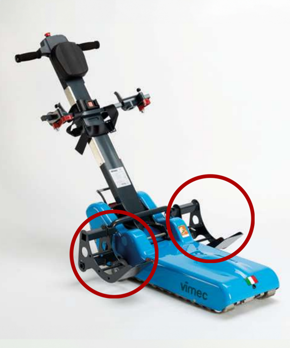 Kit alloggiamento ruote piccole per montascale mobile Roby Vimec. Garantisce maggiore stabilità e manovrabilità per facilitare l'uso quotidiano su scale.