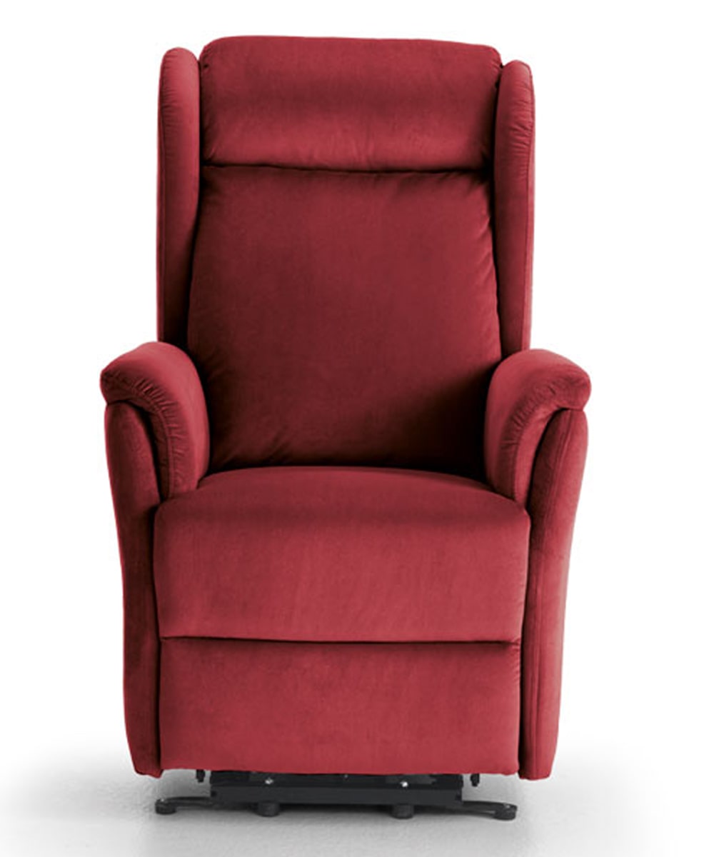Poltrona relax elettrica con due motori, rivestimento resistente, funzione alzapersona e ruote integrate. Ideale per anziani e ambienti assistenziali.