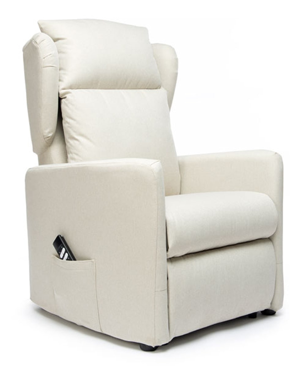 Poltrona relax elettrica 2 motori colore panna con funzione Lift, roller integrati e struttura imbottita per anziani e disabili.