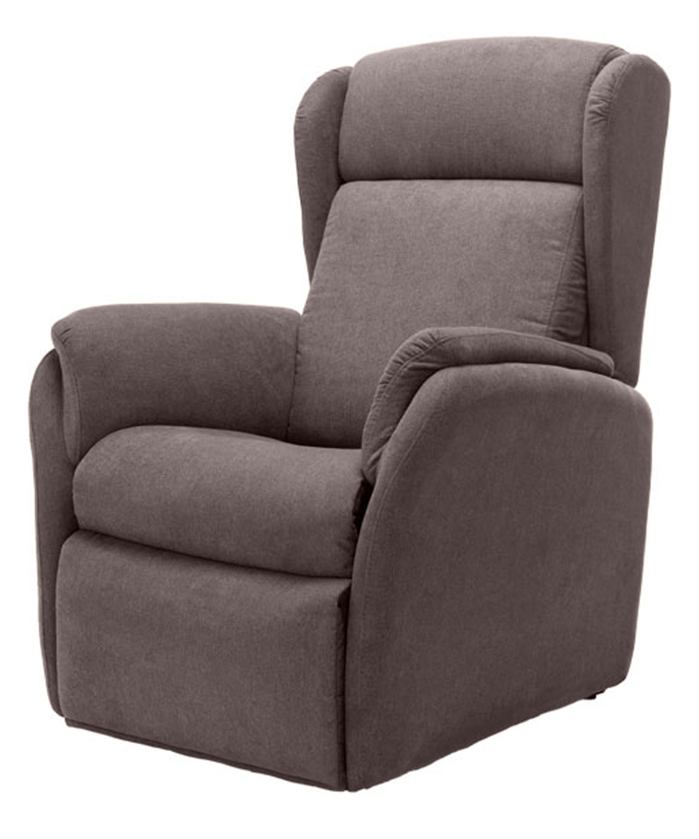 Poltrona reclinabile Lift/Relax a 2 motori con tessuto resistente, struttura in ferro e legno, colore tortora.