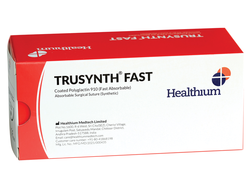 Sutura chirurgica TRUSYNTH FAST in poliglactina 910 calibro 6/0 con ago taglio inverso da 11 mm, confezione sterile da 45 cm.