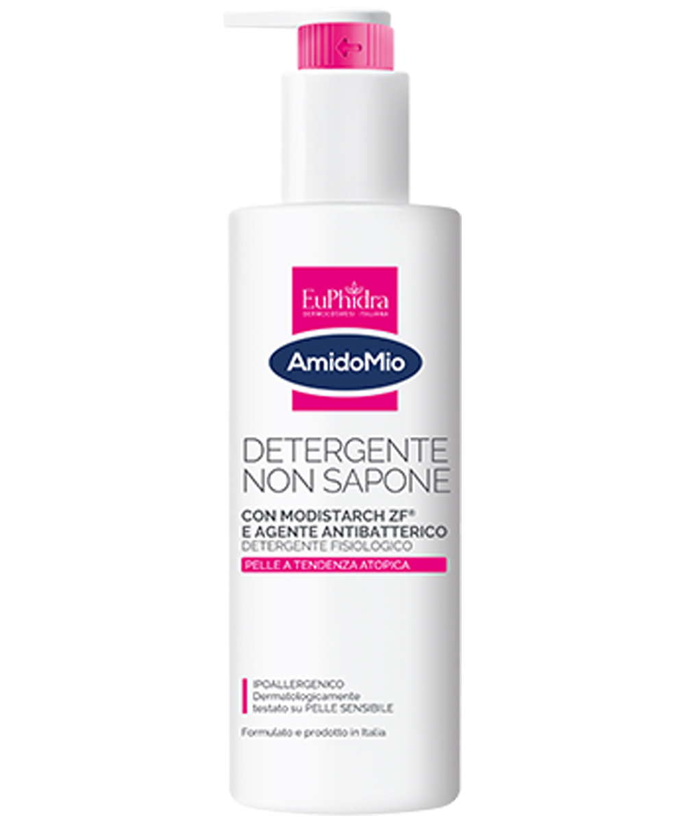 Flacone da 400 ml di crema detergente fisiologica senza sapone per pelli sensibili con tecnologia MODISTARCH ZF® e zinco lattato.