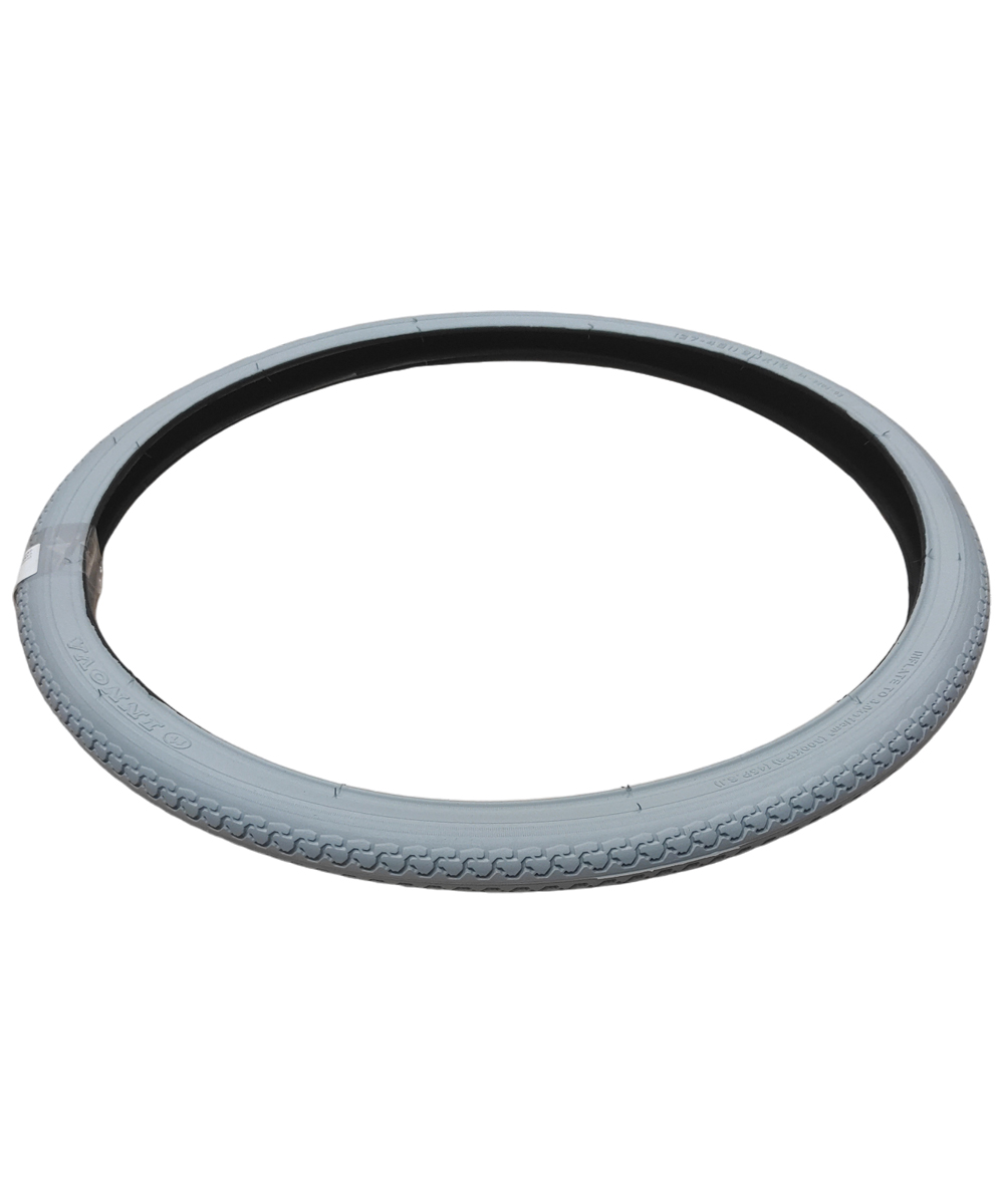 Copertone posteriore grigio scolpito 22x1 3/8 per carrozzine, trazione ottimale e durabilità su diversi terreni.