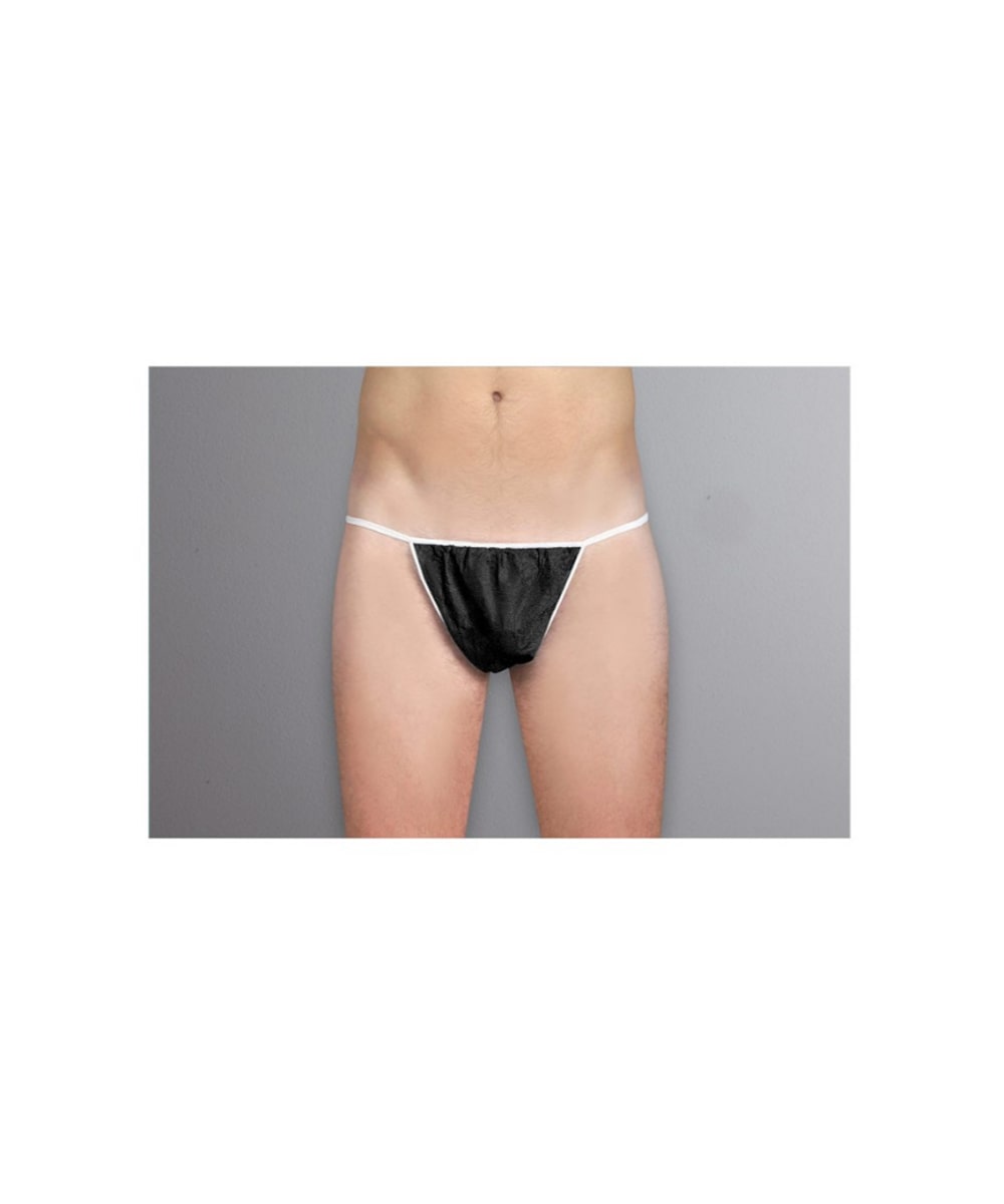 Slip uomo monouso in TNT nero con elastico, imbustati singolarmente e ideali per uso professionale in centri estetici, spa e strutture sanitarie.